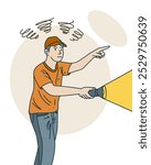 PERSON HOLDING A FLASHLIGHT - LIGHTING EQUIPMENT, UNIQUE AND COOL DESIGN SUITABLE FOR YOUR DESIGN NEEDS, VECTOR FILE