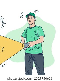 PERSON HOLDING A FLASHLIGHT - LIGHTING EQUIPMENT, UNIQUE AND COOL DESIGN SUITABLE FOR YOUR DESIGN NEEDS, VECTOR FILE