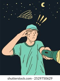 PERSON HOLDING A FLASHLIGHT - LIGHTING EQUIPMENT, UNIQUE AND COOL DESIGN SUITABLE FOR YOUR DESIGN NEEDS, VECTOR FILE