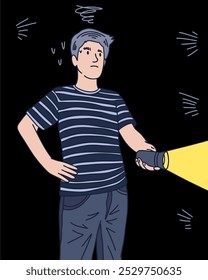 PERSON HOLDING A FLASHLIGHT - LIGHTING EQUIPMENT, UNIQUE AND COOL DESIGN SUITABLE FOR YOUR DESIGN NEEDS, VECTOR FILE