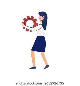 Pessoa que detém o equipamento. Ilustração de vetor plano simbolizando processo, configuração, trabalho em equipe, tecnologia, configuração do sistema ou desenvolvimento de negócios.
