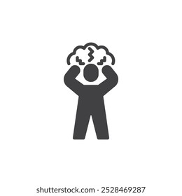 Person holding head with cloud vector icon. filled flat sign for mobile concept and web design. Anxiety disorder glyph icon. Symbol, logo illustration. Vector graphics