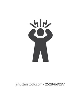 Person holding head with visible lines or zigzag vector icon. filled flat sign for mobile concept and web design. Mental stress glyph icon. Symbol, logo illustration. Vector graphics