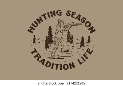 A Person Holding A Hunting Rifle Vintage Distressed Hunting Season Vector