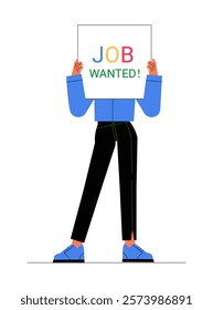 Person Holding Job Wanted Sign In Flat Vector Illustration Symbolizing Job Search, Employment Opportunities, And Career Goals, Isolated On White Background