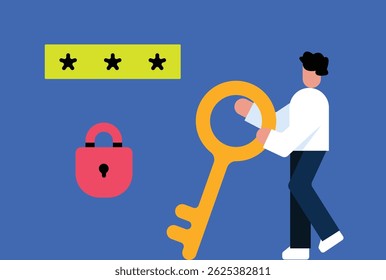 Persona que sostiene la clave, protección de datos, ilustración de seguridad cibernética