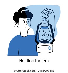Person holding lantern, hand drawn mini illustration 