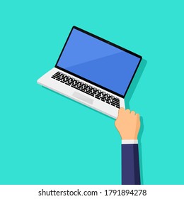  A person holding a laptop. works concept related to technology. illustration