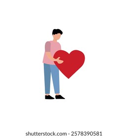 Person Holding a Large Heart, Representing Love and Affection