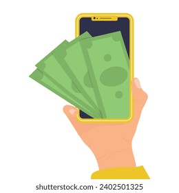 Person holding mobile phone with digital wallet app. Smart phone wallet services, cash back online or contactless payments
