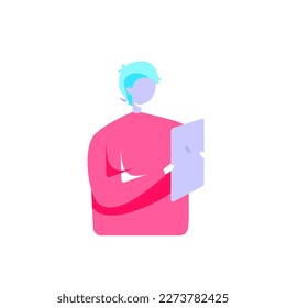 Persona con teléfono móvil. Mensaje importante en la pantalla. Teléfono móvil con aplicaciones en mano. Botón de pulsación del dedo. Imagen vectorial de color brillante. Un solo objeto.