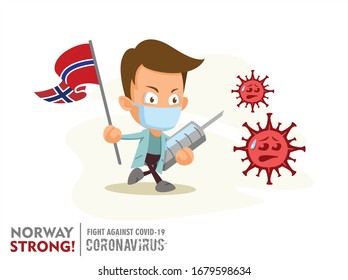 Person holding nation flag and vaccine syringe fighting coronavirus pandemic or coronavirus outbreake 2019 COVID-19. Vector illustration against corona covid-19 virus. Scalable and editable vector.