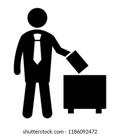A person holding passport and luggage in business outfit is depicting businessman travel 