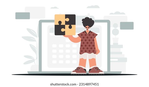 The person is holding a perplex. Accumulate work subject. Trendy style, Vector Illustration