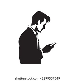 Person holding phone. Background White Clipart