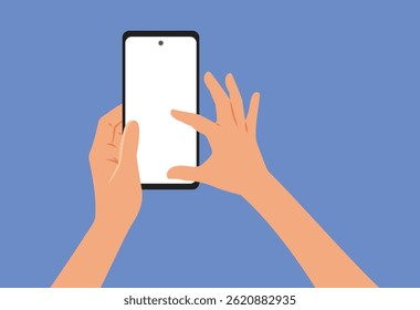 
Person Holding Phone Zooming on a Screen Vector Illustration. Gesture by which a person enlarges details on the mobile phone screen 