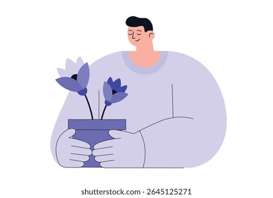 person holding plant minimal flat design vector illustration.