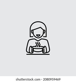 Person Holding Plate with Hot Soup Vector Line Icon