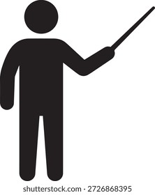 Persona sosteniendo el icono del puntero. Profesor o presentador de negocios indicando algo. Pictograma de Vector.