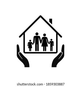Person holding protective hand on family home. Insurance house and family health live concept. Stay home stay save – stock vector
