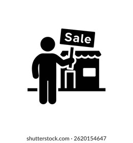 Person Holding Sale Sign in Front of Store Symbolizing a Retail Sale Event