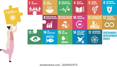 Person Holding SDG Puzzle Piece. Affordable and Clean Energy