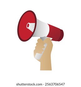 person holding and shouting through megaphone 
