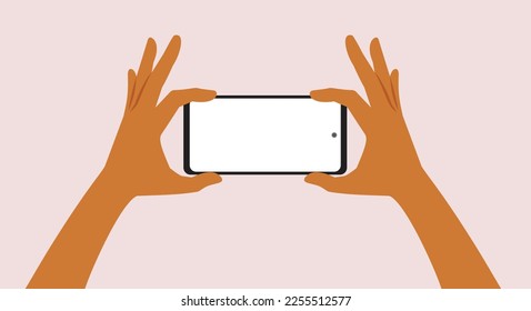 
Person, die eine Smartphone-Vektorgrafik-Illustration. Frauen binden sich etwas an ihrem Telefon an
