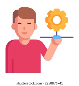 Person holding spanner and screwdriver, flat icon of mechanic