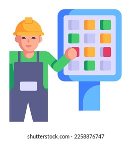 Cargador y destornillador, icono plano de mecánica