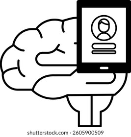 A person holding a tablet in front of a brain