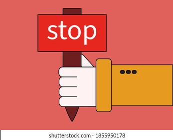 Person holds a banner about stop