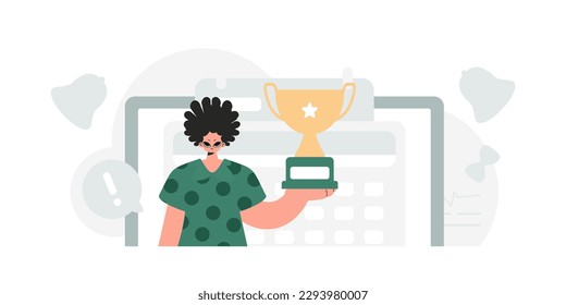 The person holds the holder of the victor. Trendy style, Vector Illustration