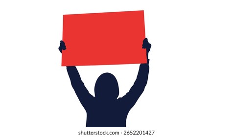 Pessoa segura cartaz vermelho protestando contra questões políticas e demonstrando opinião pública reunindo apoio e reunindo a multidão