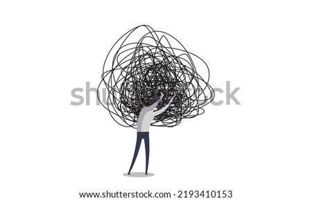 Person holds stress burden,. Problem, anxiety, mental health concept. Confused, anxious, stressed brain. Pessimistic, negative think. suffering. Emotional crisis Depressed. Vector illustration