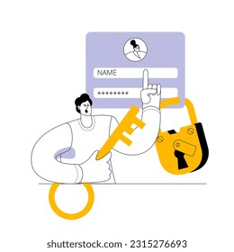 Eine Person hat einen virtuellen Schlüssel. Profil mit personenbezogenen Daten. Vektorgrafik-Konzept zur Sicherheit und zum Datenschutz.