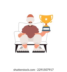 The person holds the winner's glass in his hands, constrained on a white foundation. Trendy style, Vector Illustration