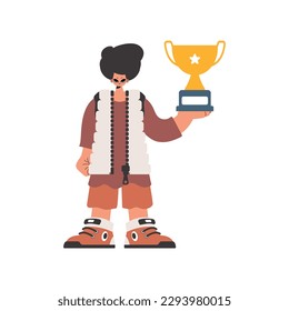 The person holds the winner's glass in his hands, compelled on a white foundation. Trendy style, Vector Illustration