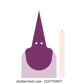 Person with a hood with conical tip, called in Spanish "capirote". Holy Week. Spanish culture. Vector illustration, flat design