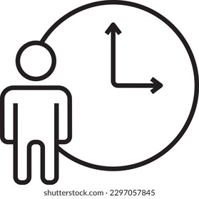 Person Hour Business people icon with black outline style. people, job, man, clock, schedule, watch, flexible. Vector illustration