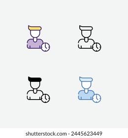 Person Hour icon in 4 different style vector stock illustration.