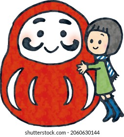 una persona abrazando un daruma