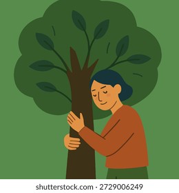 Persona abrazando un Grande tronco de árbol