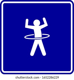 person with hula hoop blue vector sign