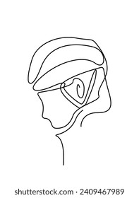 person human bicycle athlete helmet profile portrait one line art design