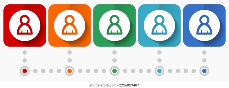 Personen-, Menschen-, Menschen-Vektorsymbole, Infografik-Vorlagen, Satz von flachen Designsymbolen in 5 Farboptionen