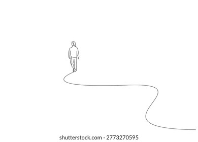 person human walk far away road alone lonely one line art design