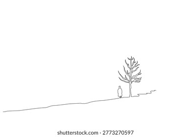 person human walk far away road alone lonely one line art design