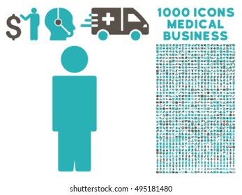 Person icon with 1000 medical business grey and cyan vector pictographs. Set style is flat bicolor symbols, white background.