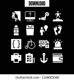 person icon. 16 person vector set. bicycle, alarm, brackets and checklist icons for web and design about person theme